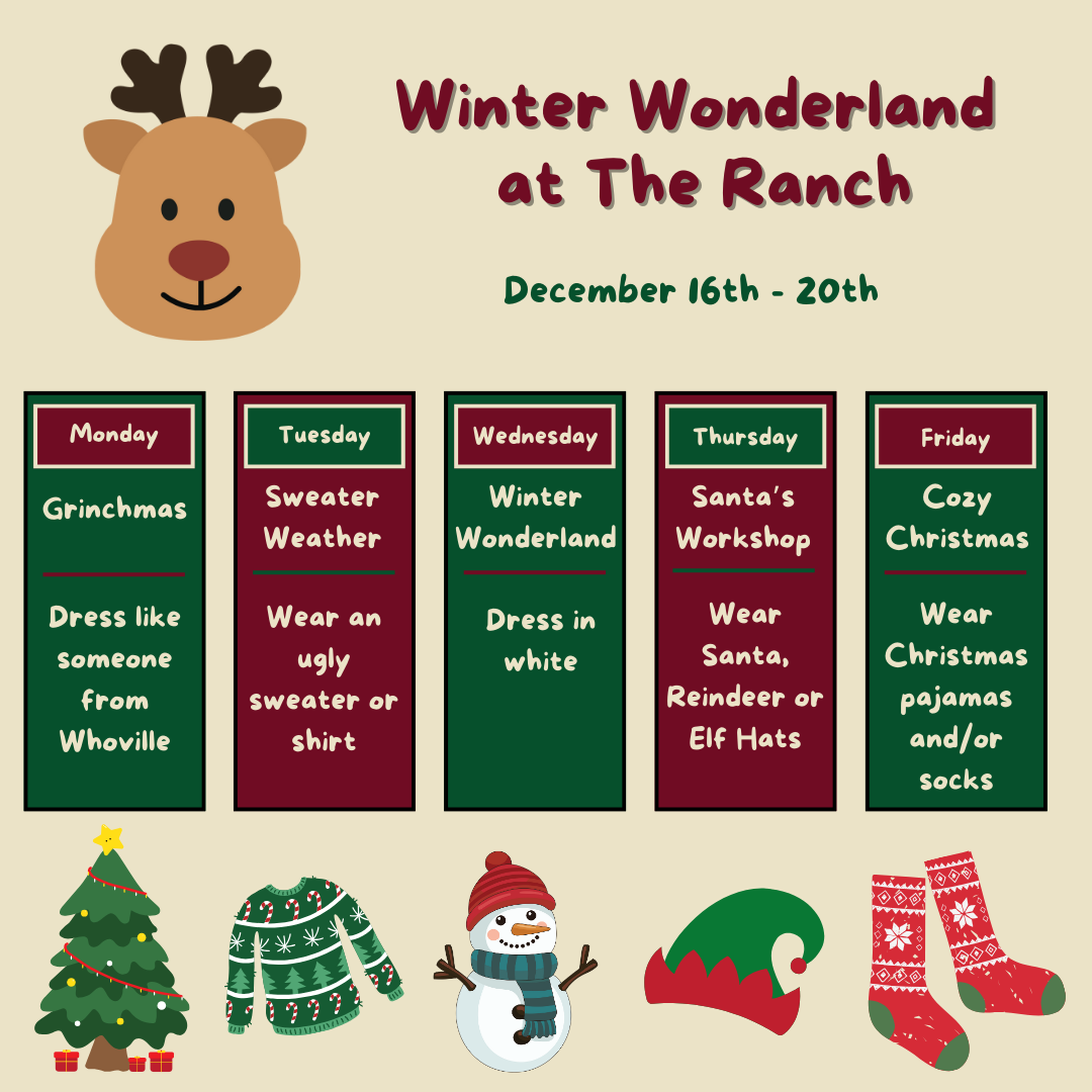 Winter Wonderland Spirit Week info with Christmas themed clipart